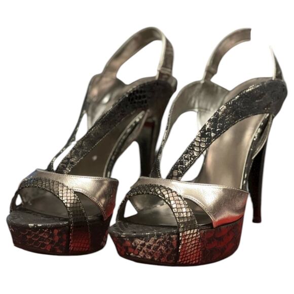 Guess Metallic and Black Snakeskin Heels with Box - 9.5 - Picture 1 of 14
